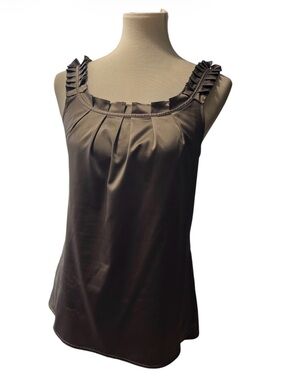 Ann Taylor Gray Satin Ruffle-Trim Camisole